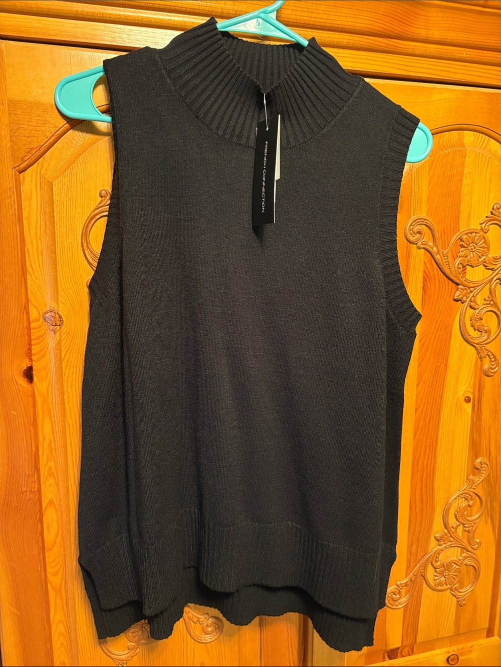 French Connection Black Sleeveless Turtleneck Sweater Vest
